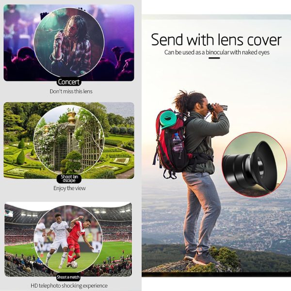 28x Optical Zoom HD Phone Camera Lens 5 in 1 Kit for iPhone and Android with Tripod + Telephone Zoom Lens + Lens Cover + Clips, Support Hand-held, Eye View, Spot Shooting, 4K HD Telephoto - Image 2