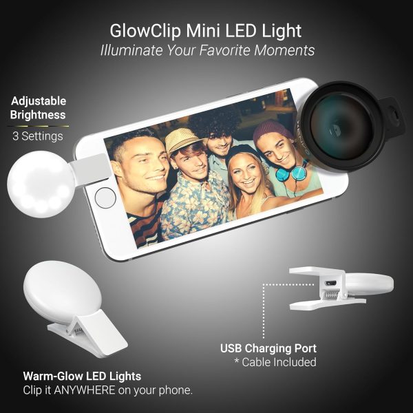 Pro Lens Kit for iPhone and Android, Macro and Wide Angle Lens with LED Light and Travel Case Black - Image 3