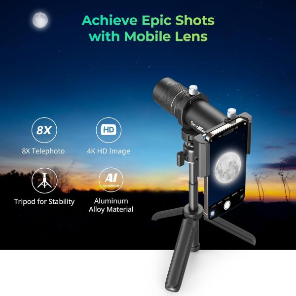 SmallRig 8X Telephoto Lens for Mobile Phone (T-Mount), with Tripod + 8X Optical Zoom HD Telephoto Lens + Lens Clamp + Tripod Adapter + Lens Caps + Storage Bag, Support Hand-held Spot Shooting - 4737 - Image 2